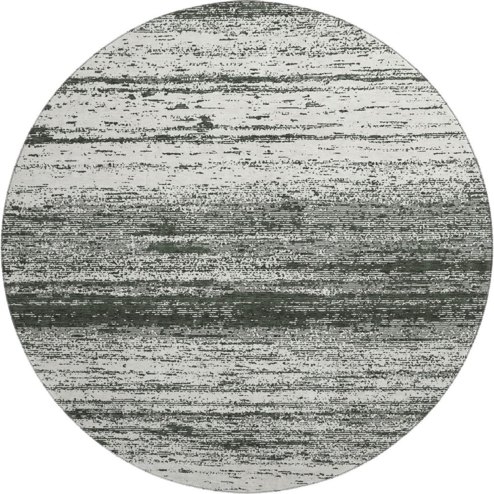 HomeRoots 8' Black And Ivory Striped Washable Round Rug - Durable, UV-Protected, Stain-Resistant for Any Space! 668098