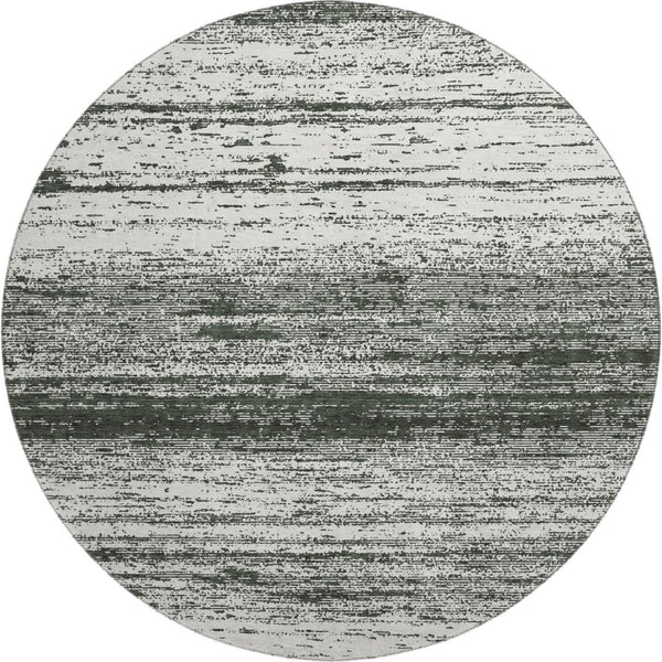 HomeRoots 8' Black And Ivory Striped Washable Round Rug - Durable, UV-Protected, Stain-Resistant for Any Space! 668098