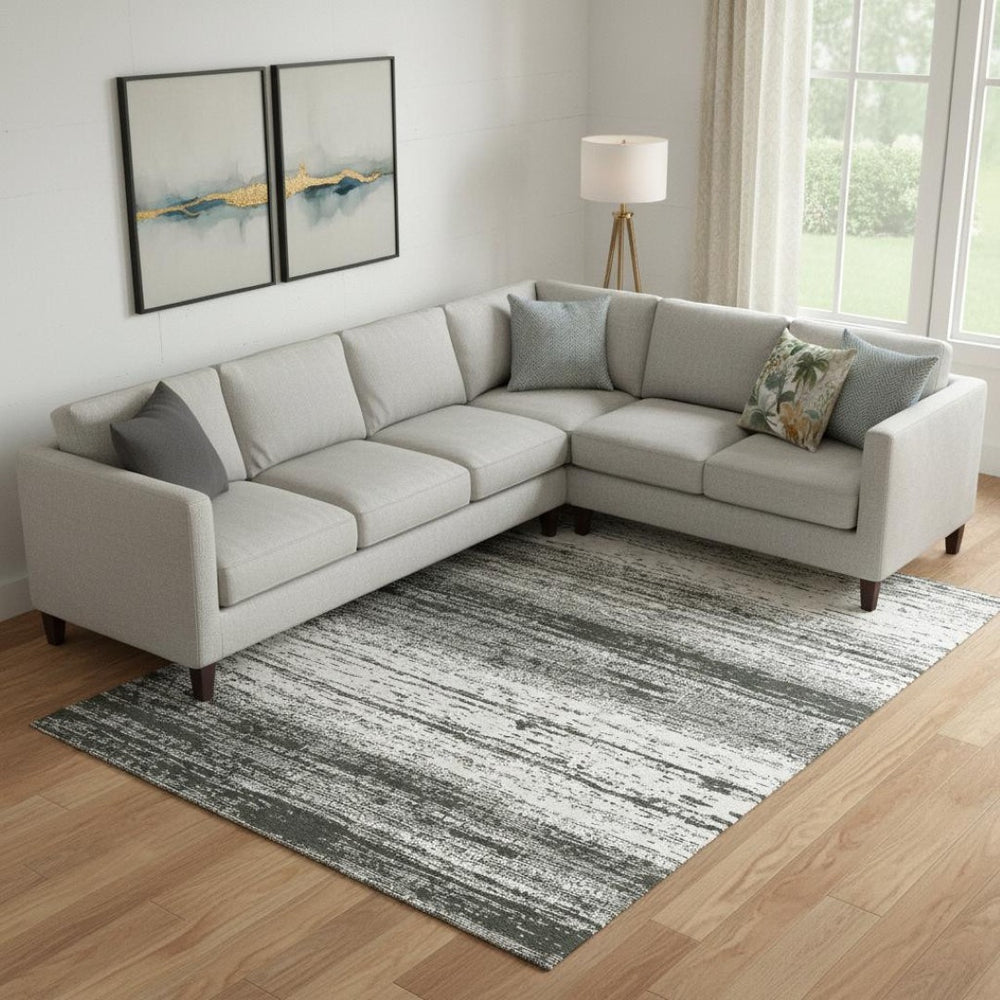 HomeRoots 8' X 10' Striped Washable Area Rug - Durable Black & Ivory Design with UV Protection for Homes 668099