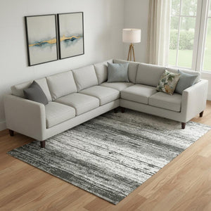 HomeRoots 8' X 10' Striped Washable Area Rug - Durable Black & Ivory Design with UV Protection for Homes 668099