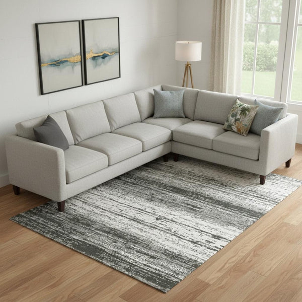 HomeRoots 8' X 10' Striped Washable Area Rug - Durable Black & Ivory Design with UV Protection for Homes 668099