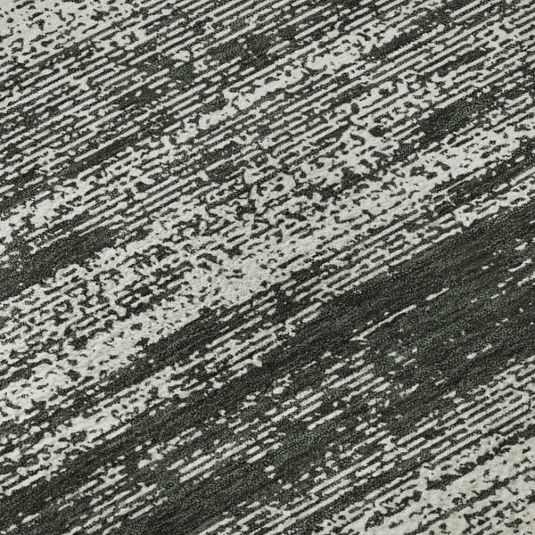 HomeRoots 8' X 10' Striped Washable Area Rug - Durable Black & Ivory Design with UV Protection for Homes 668099