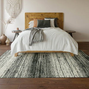 HomeRoots 8' X 10' Striped Washable Area Rug - Durable Black & Ivory Design with UV Protection for Homes 668099