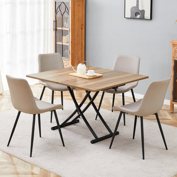 English Elm Table and Chair Set Adjustable Height Mdf Wood Grain Top with Four Pu Seats W1151S03996