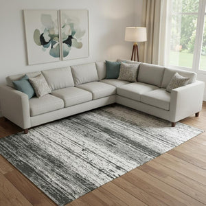 HomeRoots 9' X 12' Black And Ivory Striped Area Rug - Durable, Washable, UV-Protected for Indoor & Outdoor Use 668100