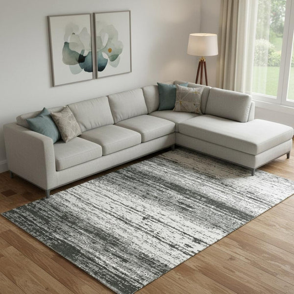 HomeRoots 10' X 14' Classic Black and Ivory Striped Washable Area Rug - Durable, UV Protected & Easy Care 668101