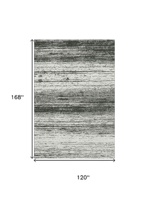 HomeRoots 10' X 14' Classic Black and Ivory Striped Washable Area Rug - Durable, UV Protected & Easy Care 668101