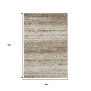 HomeRoots 5' X 8' Brown And Beige Striped Area Rug - Washable, Stain Resistant, UV Protected for Stylish Spaces 668103