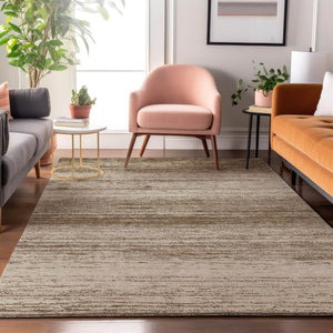 HomeRoots 5' X 8' Brown And Beige Striped Area Rug - Washable, Stain Resistant, UV Protected for Stylish Spaces 668103