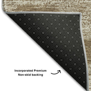 HomeRoots 5' X 8' Brown And Beige Striped Area Rug - Washable, Stain Resistant, UV Protected for Stylish Spaces 668103