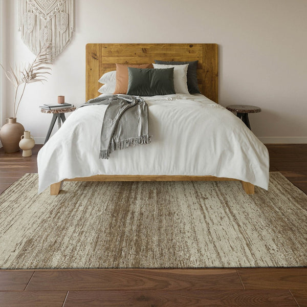 HomeRoots 5' X 8' Brown And Beige Striped Area Rug - Washable, Stain Resistant, UV Protected for Stylish Spaces 668103