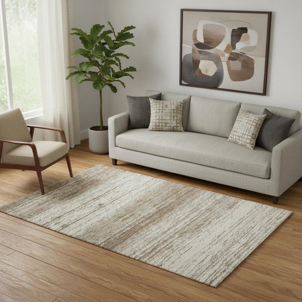 HomeRoots 5' X 8' Brown And Beige Striped Area Rug - Washable, Stain Resistant, UV Protected for Stylish Spaces 668103