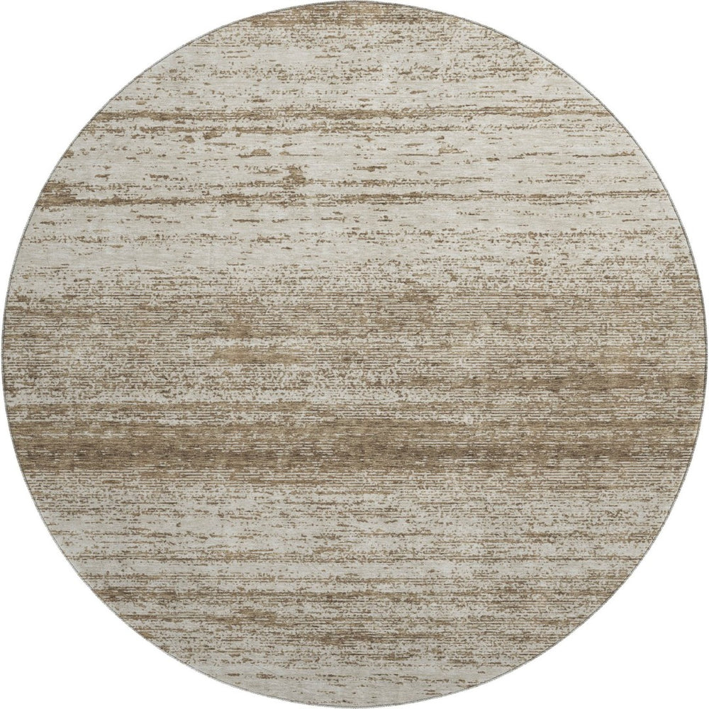 HomeRoots 8' Brown and Beige Striped Washable Round Rug – Durable, UV Protected, Perfect for Kids and Pets! 668104