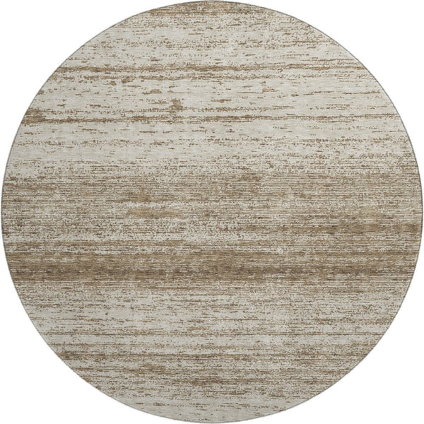 HomeRoots 8' Brown and Beige Striped Washable Round Rug – Durable, UV Protected, Perfect for Kids and Pets! 668104