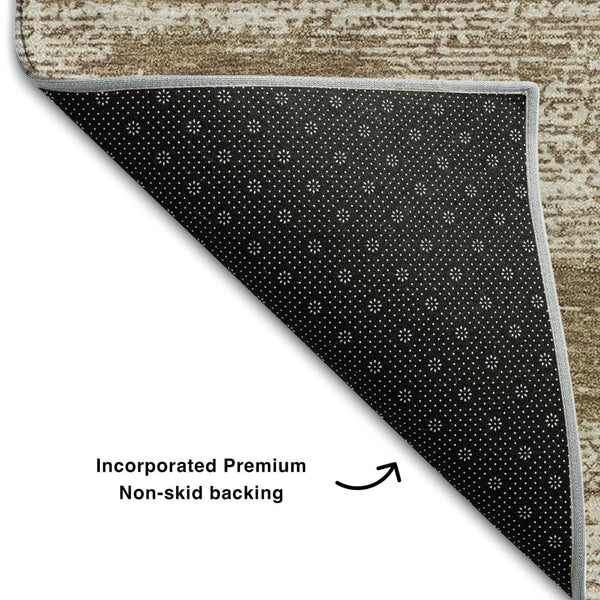 HomeRoots 8' Brown and Beige Striped Washable Round Rug – Durable, UV Protected, Perfect for Kids and Pets! 668104
