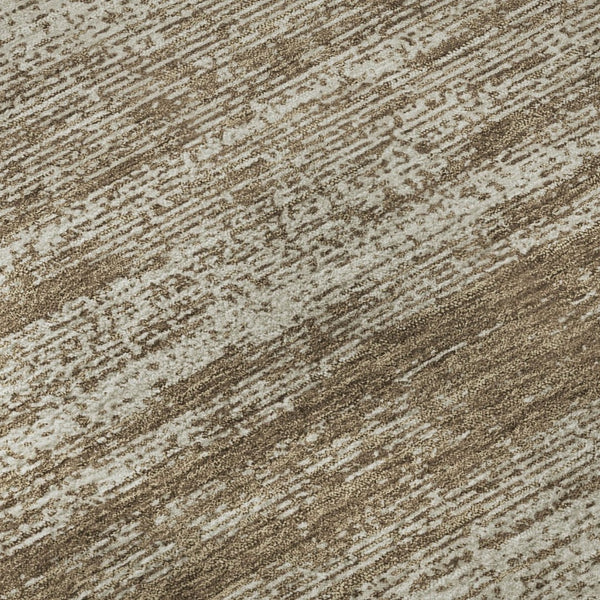 HomeRoots 8' Brown and Beige Striped Washable Round Rug – Durable, UV Protected, Perfect for Kids and Pets! 668104
