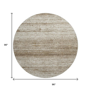 HomeRoots 8' Brown and Beige Striped Washable Round Rug – Durable, UV Protected, Perfect for Kids and Pets! 668104