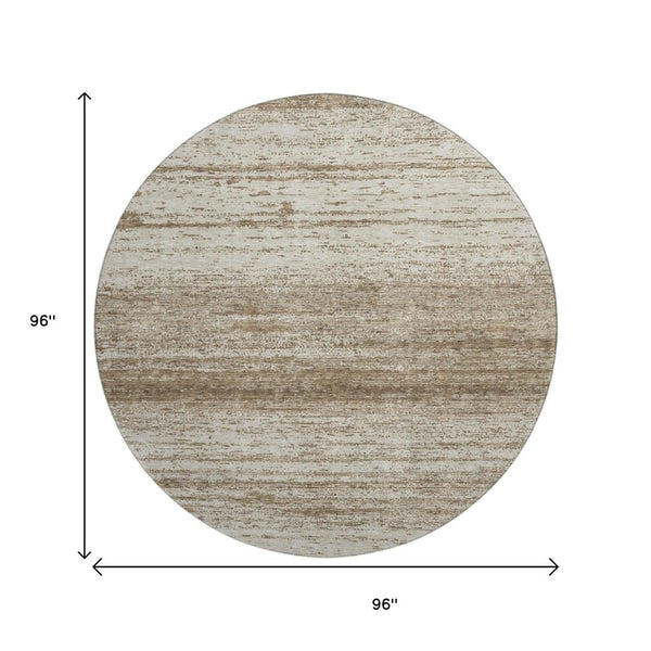 HomeRoots 8' Brown and Beige Striped Washable Round Rug – Durable, UV Protected, Perfect for Kids and Pets! 668104