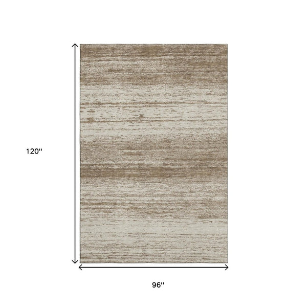 HomeRoots 8' X 10' Stylish Brown & Beige Striped Washable Area Rug with UV Protection for Busy Homes & Pets 668105