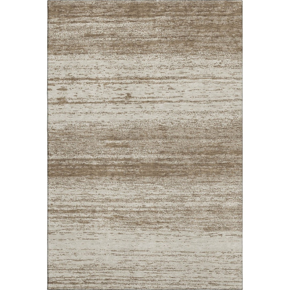 HomeRoots 9' X 12' Brown & Beige Striped Washable Area Rug with UV Protection for Busy Homes & Families 668106
