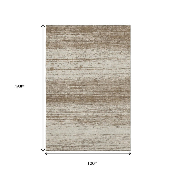 HomeRoots 10' Brown and Beige Striped Washable Area Rug – Durable, UV-Protected, Perfect for High-Traffic Spaces 668107