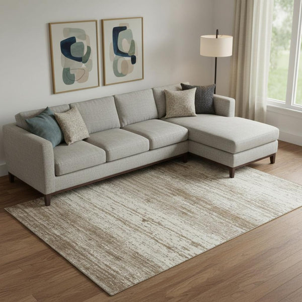 HomeRoots 10' Brown and Beige Striped Washable Area Rug – Durable, UV-Protected, Perfect for High-Traffic Spaces 668107