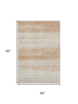 HomeRoots 5' Copper and Ivory Striped Washable Area Rug – Durable, Stain-Resistant, UV-Protected Style for Any Room 668109
