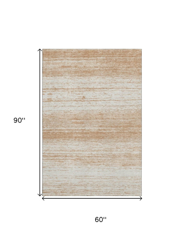 HomeRoots 5' Copper and Ivory Striped Washable Area Rug – Durable, Stain-Resistant, UV-Protected Style for Any Room 668109