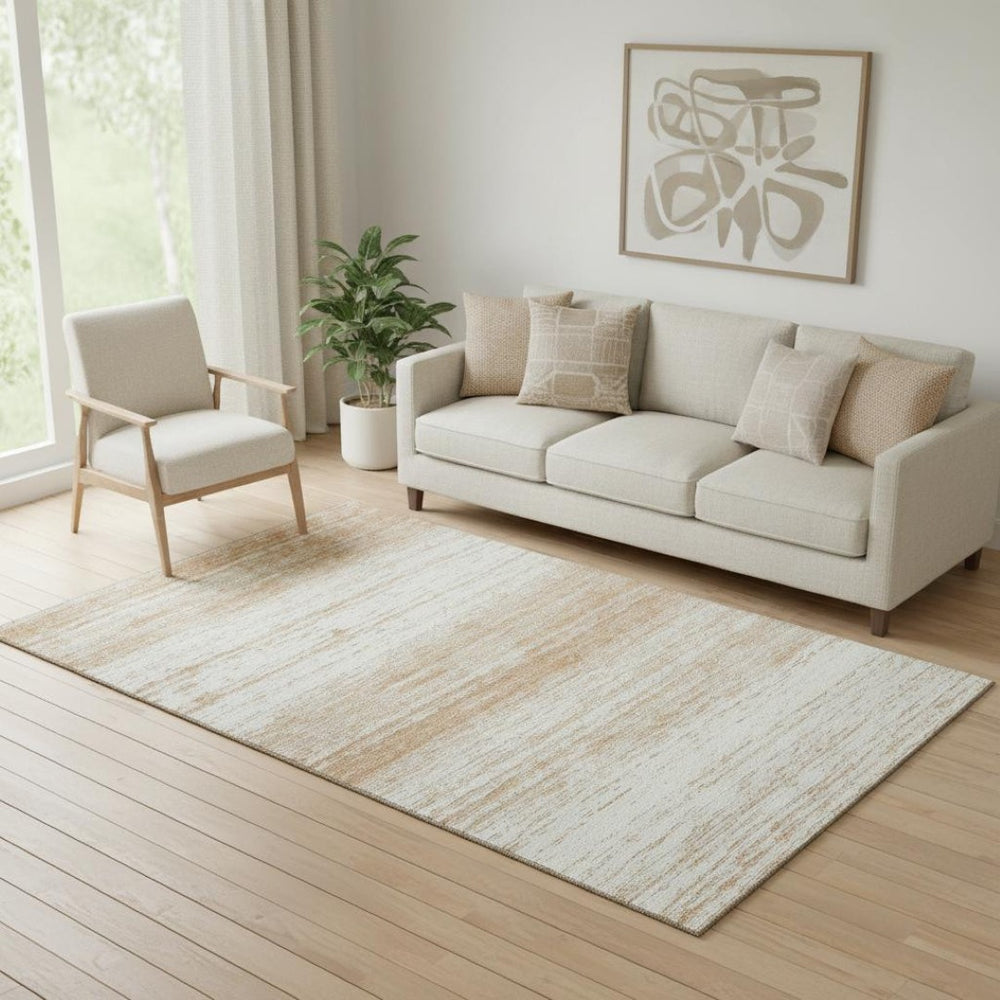 HomeRoots 5' Copper and Ivory Striped Washable Area Rug – Durable, Stain-Resistant, UV-Protected Style for Any Room 668109