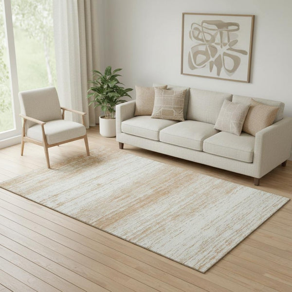HomeRoots 5' Copper and Ivory Striped Washable Area Rug – Durable, Stain-Resistant, UV-Protected Style for Any Room 668109