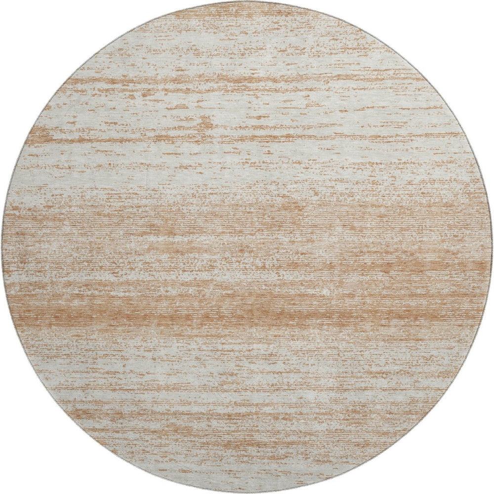 HomeRoots 8' Copper And Ivory Striped Round Rug - Washable, UV Protected, Stain Resistant for Family Spaces 668110