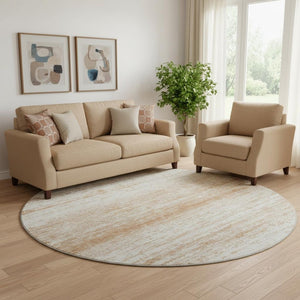HomeRoots 8' Copper And Ivory Striped Round Rug - Washable, UV Protected, Stain Resistant for Family Spaces 668110