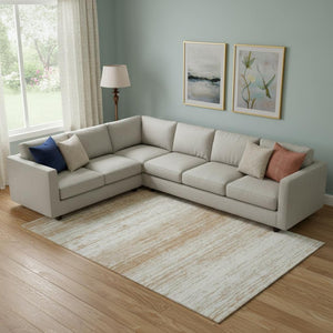 HomeRoots 8' X 10' Striped Copper and Ivory Washable Area Rug with UV Protection for Stylish, Durable Living Spaces 668111