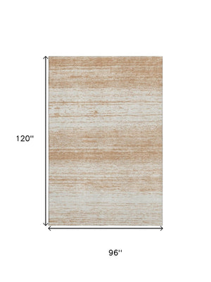 HomeRoots 8' X 10' Striped Copper and Ivory Washable Area Rug with UV Protection for Stylish, Durable Living Spaces 668111