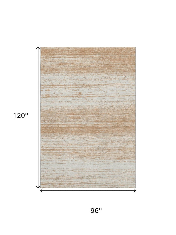 HomeRoots 8' X 10' Striped Copper and Ivory Washable Area Rug with UV Protection for Stylish, Durable Living Spaces 668111