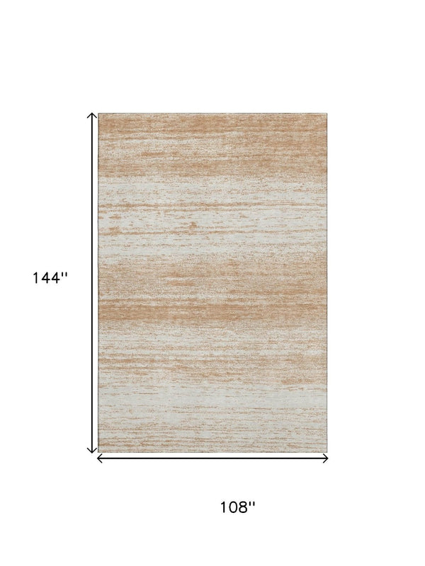 HomeRoots 9' X 12' Copper and Ivory Striped Area Rug - Durable, UV-Protected, Washable for Busy Homes & Style 668112