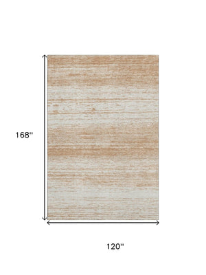 HomeRoots 10' X 14' Stylish Copper and Ivory Striped Washable Area Rug with UV Protection for Family Homes 668113