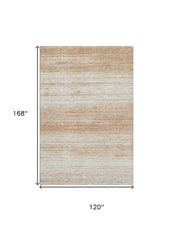 HomeRoots 10' X 14' Stylish Copper and Ivory Striped Washable Area Rug with UV Protection for Family Homes 668113