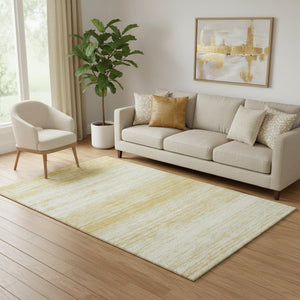 HomeRoots 5' X 8' Elegant Gold & Ivory Striped Washable Area Rug with UV Protection for Family Homes 668115