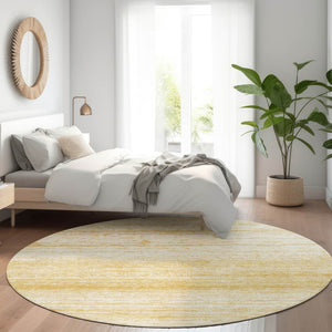 HomeRoots 8' Gold and Ivory Striped Round Rug - Washable, UV Protected, Durable, and Perfect for High-Traffic Areas 668116