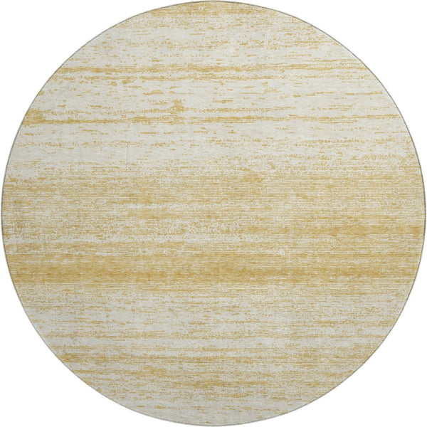HomeRoots 8' Gold and Ivory Striped Round Rug - Washable, UV Protected, Durable, and Perfect for High-Traffic Areas 668116
