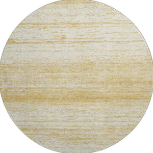 HomeRoots 8' Gold and Ivory Striped Round Rug - Washable, UV Protected, Durable, and Perfect for High-Traffic Areas 668116