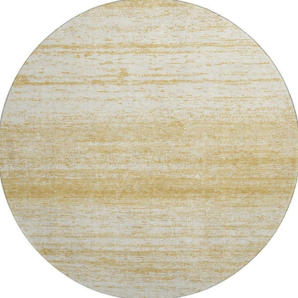 HomeRoots 8' Gold and Ivory Striped Round Rug - Washable, UV Protected, Durable, and Perfect for High-Traffic Areas 668116