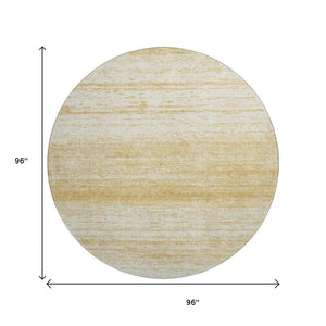 HomeRoots 8' Gold and Ivory Striped Round Rug - Washable, UV Protected, Durable, and Perfect for High-Traffic Areas 668116