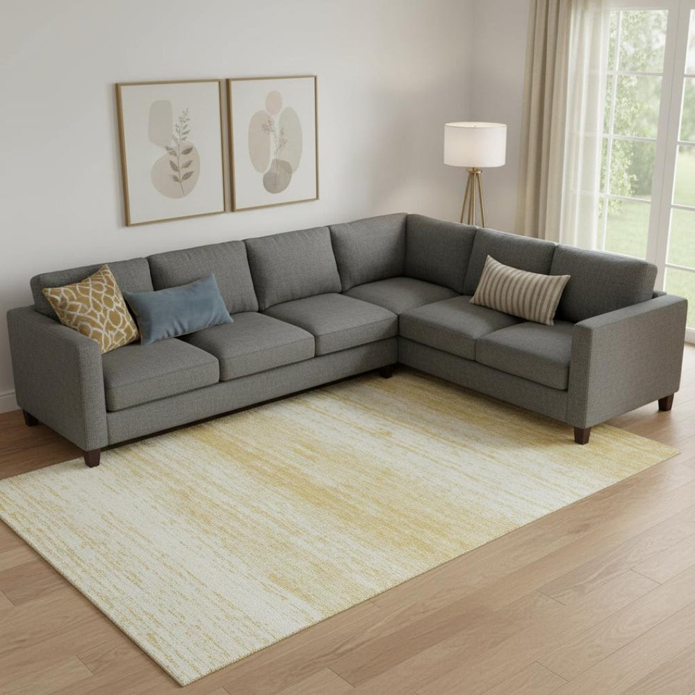 HomeRoots 8' X 10' Elegant Gold and Ivory Striped Area Rug - Washable, Durable, UV Protected for Any Home 668117