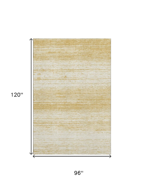 HomeRoots 8' X 10' Elegant Gold and Ivory Striped Area Rug - Washable, Durable, UV Protected for Any Home 668117