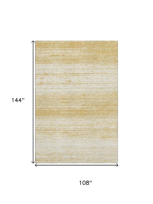 HomeRoots 9' X 12' Gold And Ivory Striped Washable Area Rug - Stylish, Durable, UV-Protected for Everyday Living 668118