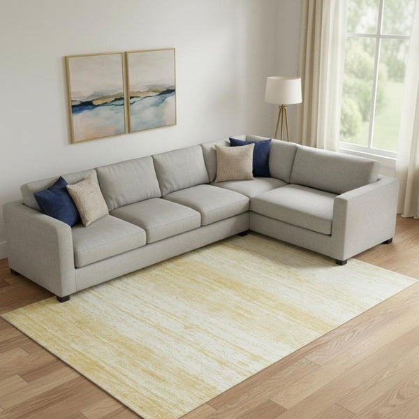 HomeRoots 10' X 14' Gold and Ivory Striped Washable Area Rug with UV Protection for Stylish Living Spaces 668119