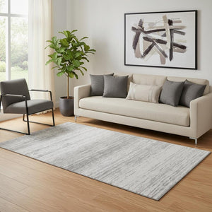 HomeRoots 5' Gray and Silver Striped Washable Area Rug - Durable, UV Protected, Perfect for Busy Homes! 668121