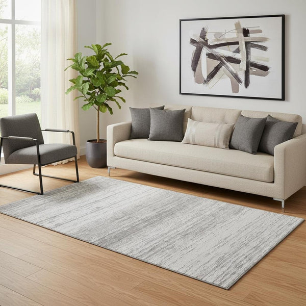 HomeRoots 5' Gray and Silver Striped Washable Area Rug - Durable, UV Protected, Perfect for Busy Homes! 668121
